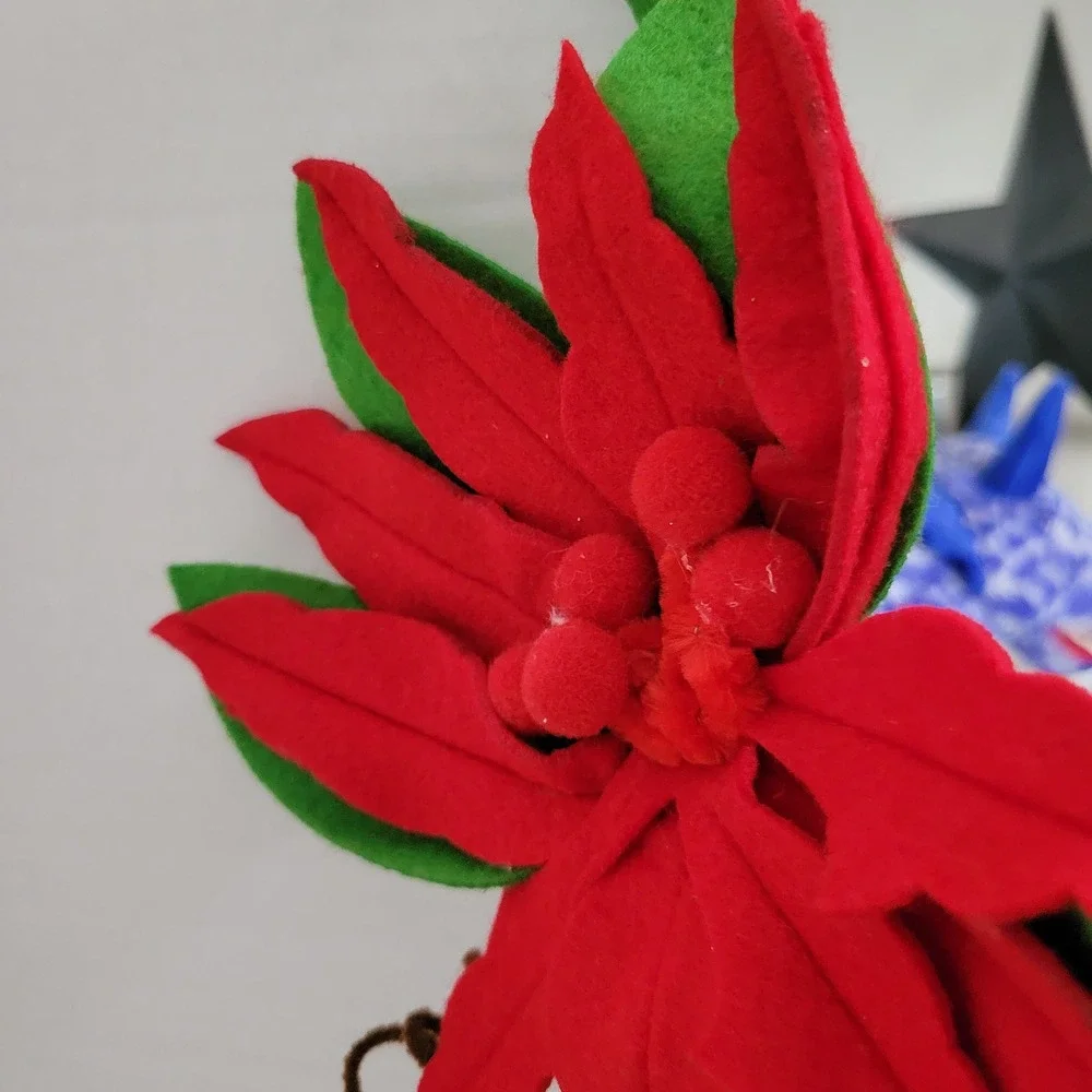 Red Felt Poinsettia Christmas Garland Holiday Mantel Decor Floral Vine 6ft